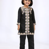 Black Embroidered Kurta teamed with matching narrow pants