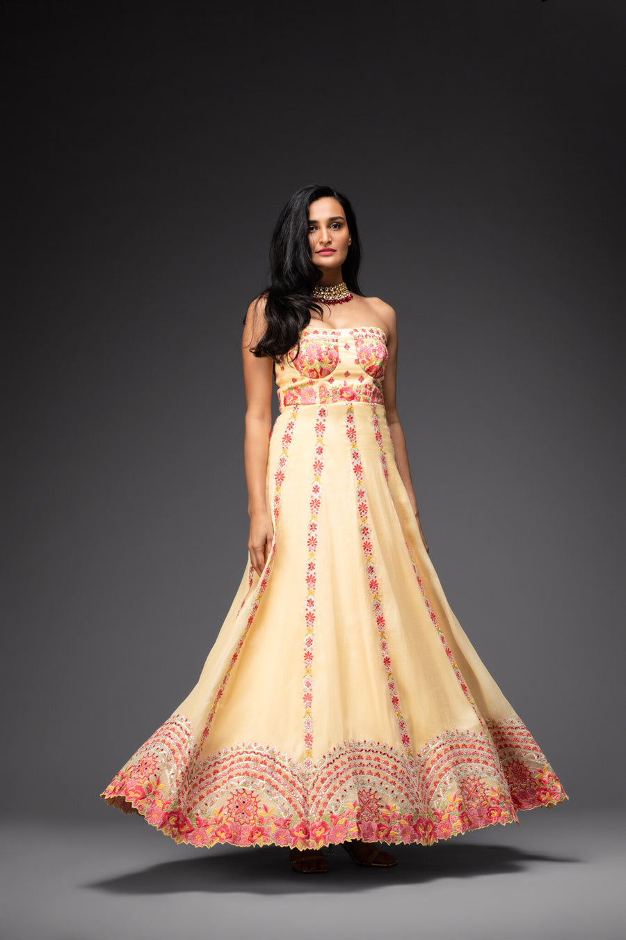 Pale Yellow Embroidered Maxi