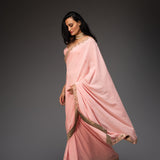 Nude Pink Embroidered Saree With Matching Cross Over Blouse