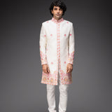 Ivory Embroidered Sherwani With Chudidar