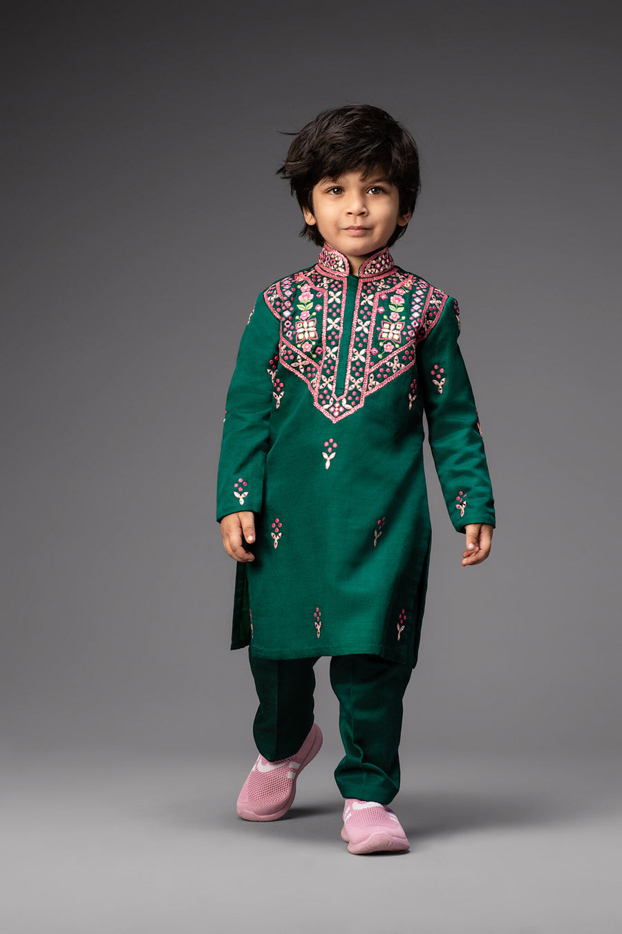 Emerald Green Embroidered Kurta With Pants
