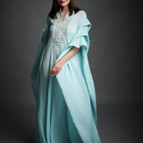 Aqua Blue Crincled Cotton Draped Dress