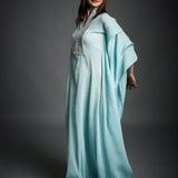 Aqua Blue Crincled Cotton Draped Dress