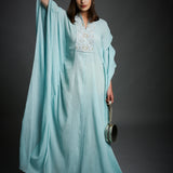 Aqua Blue Crincled Cotton Draped Dress